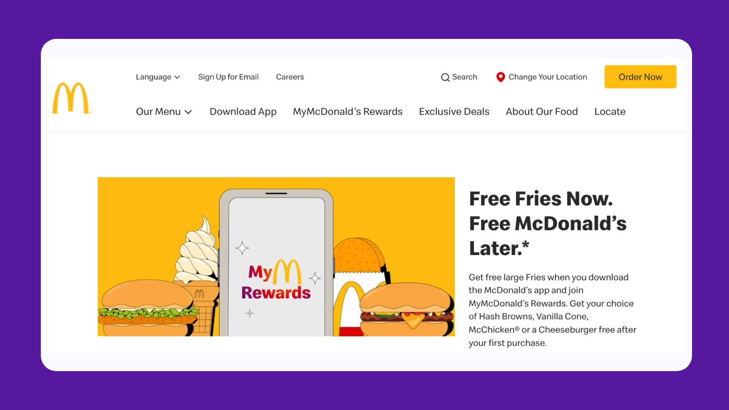Site Internet de McDonald's pour les États-Unis