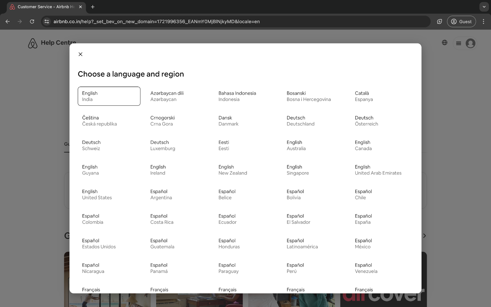Service client Airbnb options linguistiques