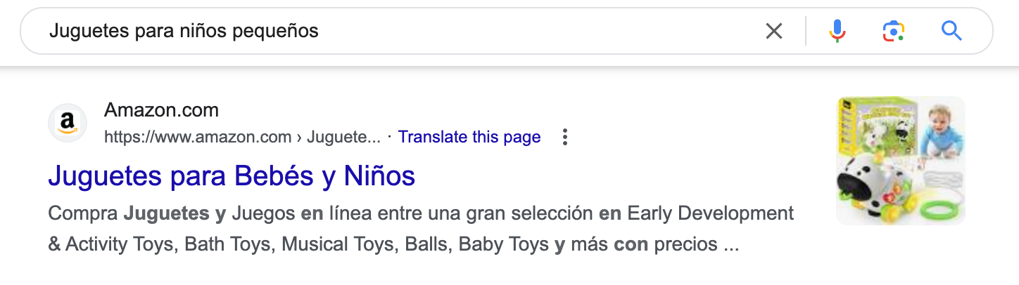 Exemple de traduction de termes de recherche Amazon