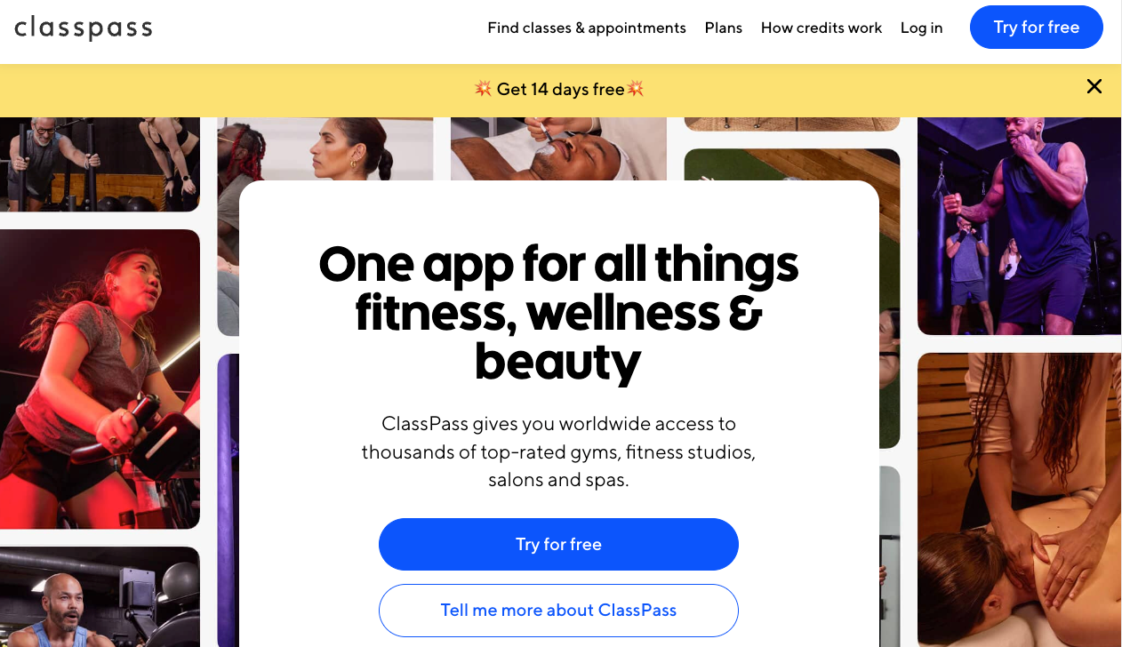 Page d'accueil de Classpass