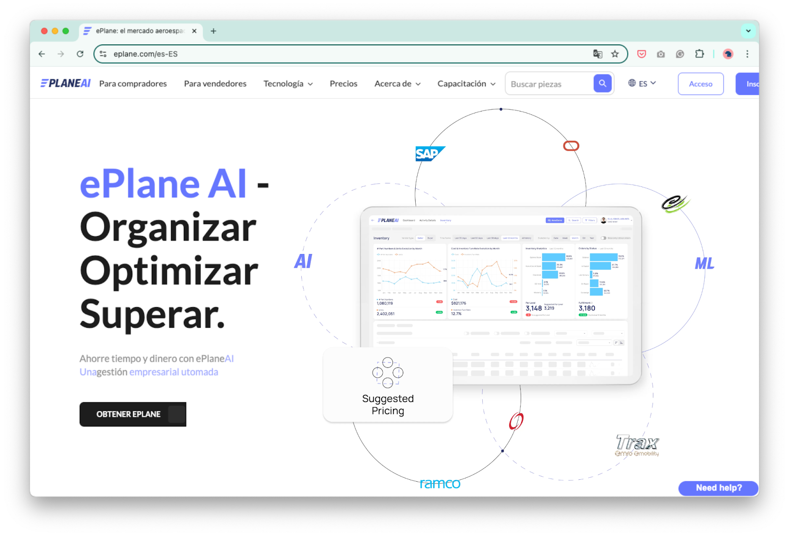 Page d'accueil en espagnol d'ePlan AI