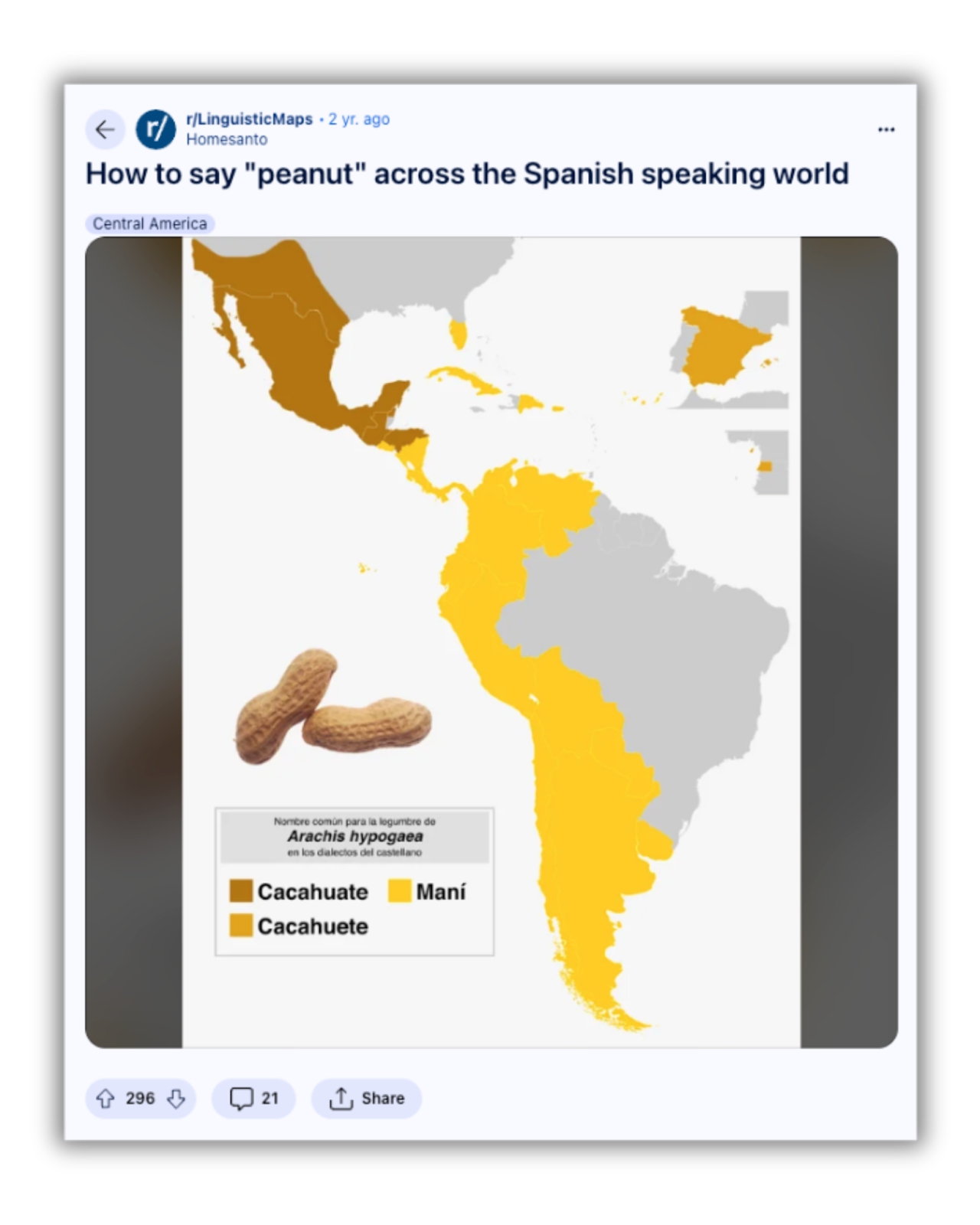 Comment dire cacahuète dans différents dialectes espagnols