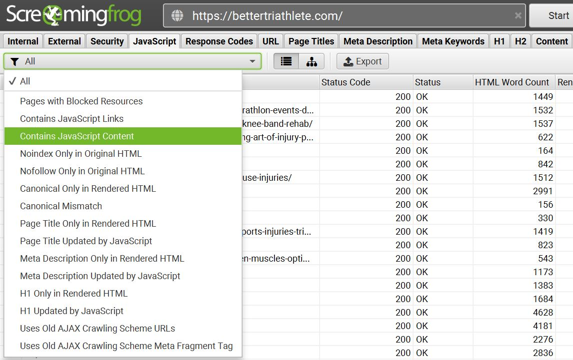 Audits techniques dans Screaming Frog (source)