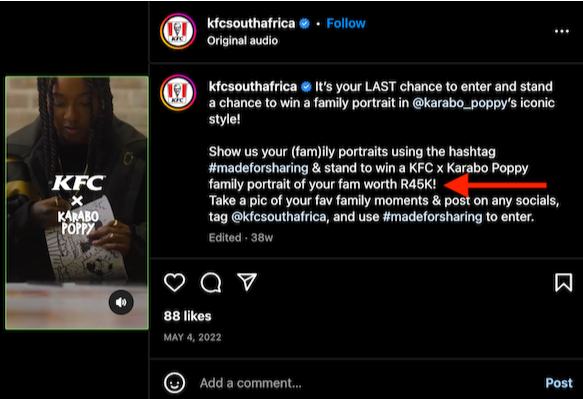 KFC Afrique du Sud - Postes sur les médias sociaux