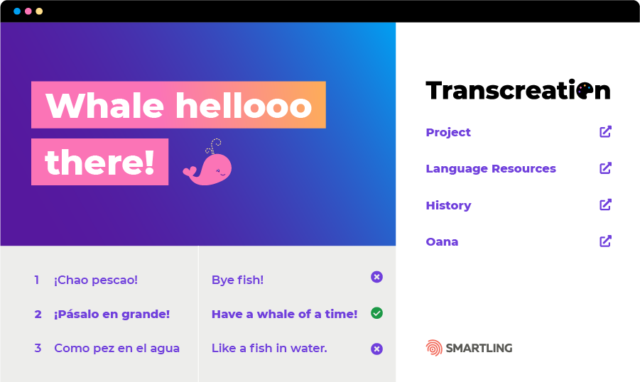 Tableau de bord de transcréation