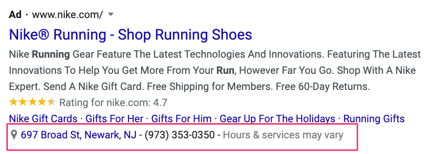 Extension de la publicité Google pour Nike